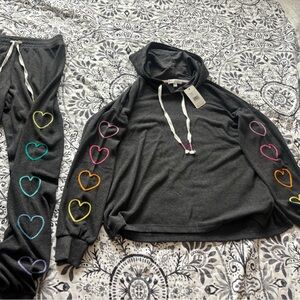 P.J salvage Women's Gray Hoodie with Colorful Heart Accents